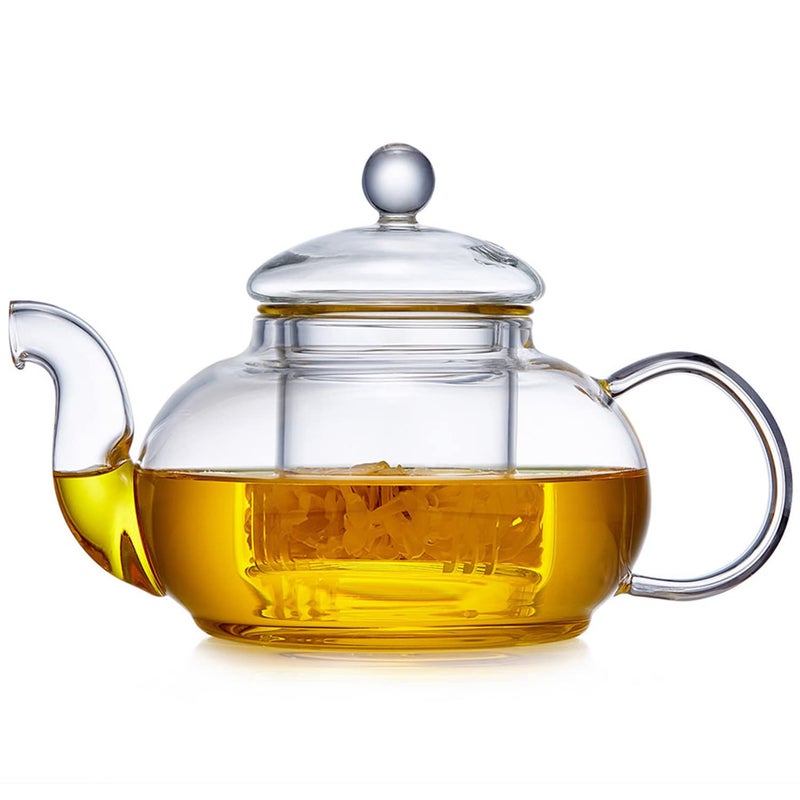 DOPUDO Glass Teapot with Removable Clear Infuser  27 oz/ 800 ml Stove Top & Microwave Safe Borosilicate Glass Kettle with Loose Leaf Tea Strainer For Flower Blooming Tea - Image 1